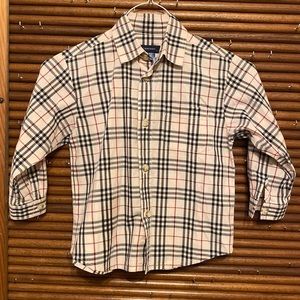 Burberry Vintage Check Long Sleeve Button Down Shirt 3 Kids Cream Plaid